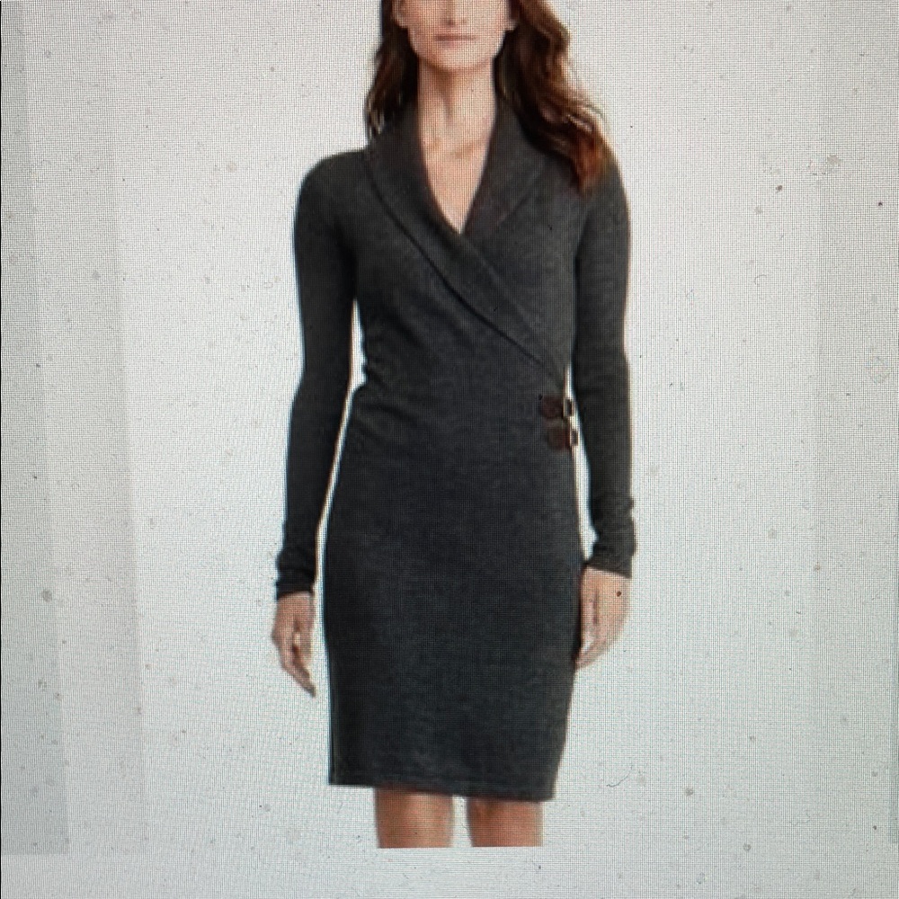 Ralph Lauren grey ribbed sweater Dress with double buckle waist fastener- new
